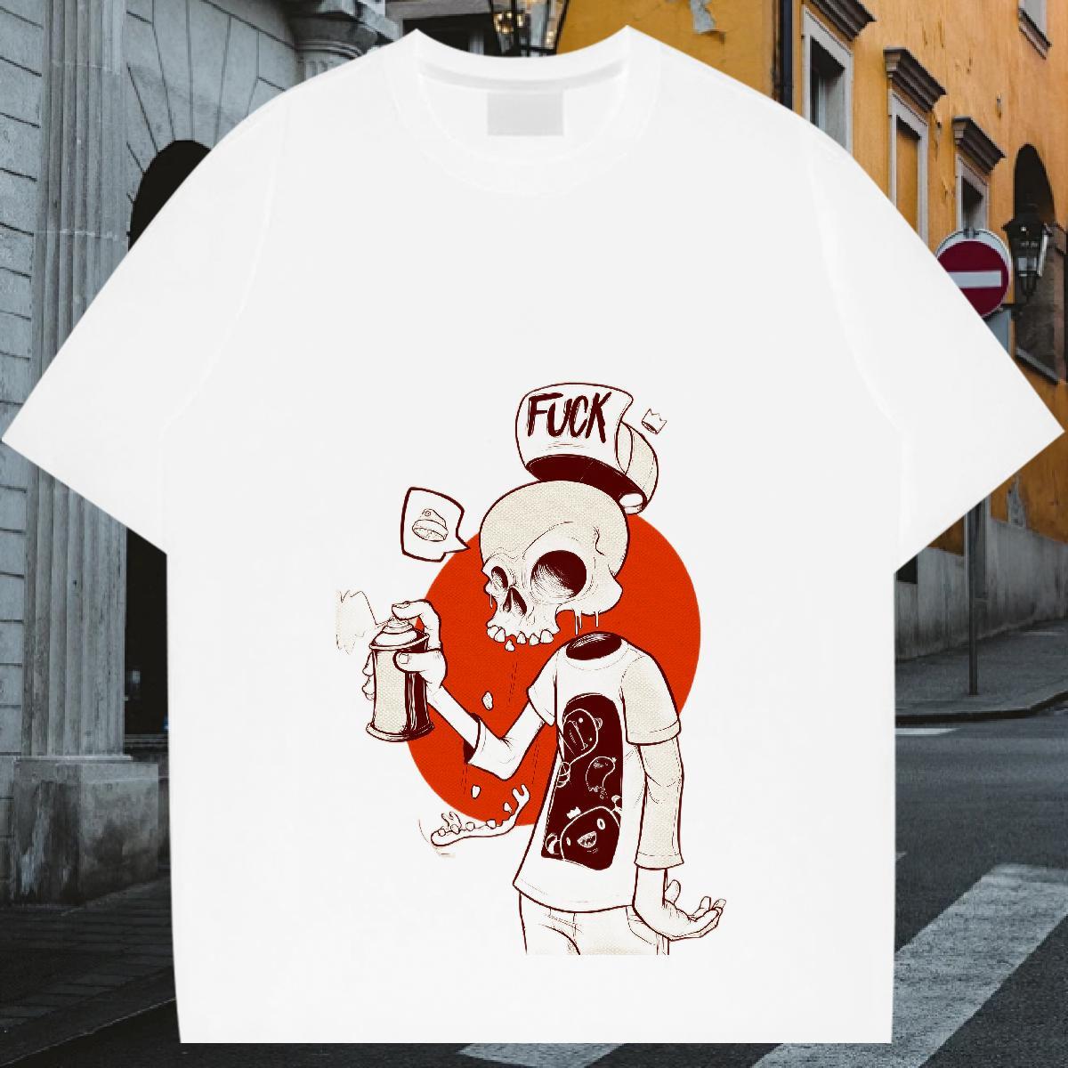 Classic T Shirt For Man 100% Cotton 230g skull Sport Custom Cartoon O Neck Short Sleeves Couples T Shirts 2024 DIY Tops Tees