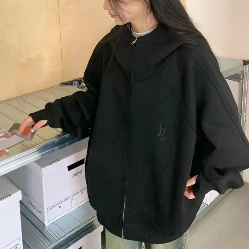 Silver Fox Velvet Autumn/Winter Double Loop Zipper Hoodie Sweatshirt Mens and Womens Loose Versatile Coat Trendy WF 240824