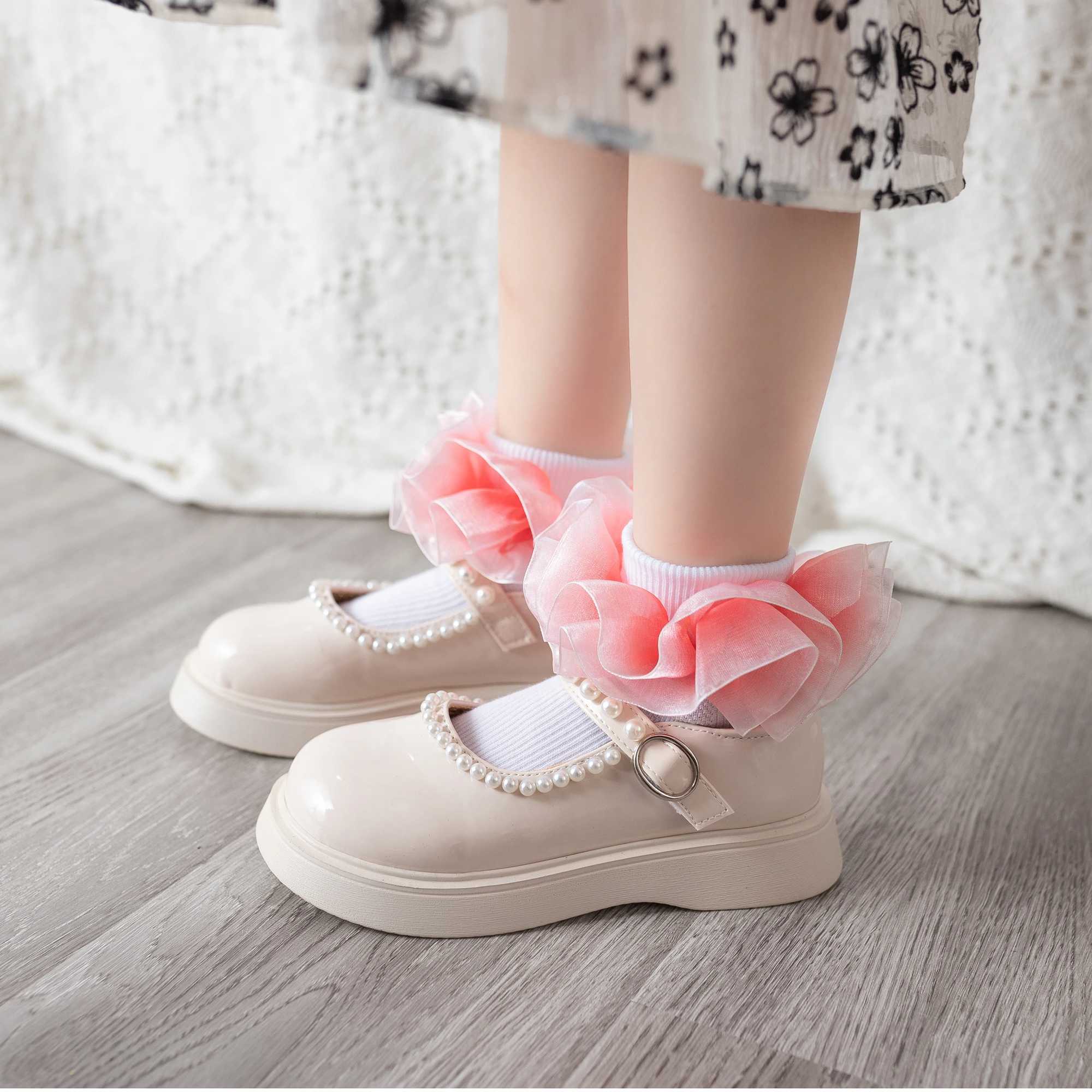 Rainbow - colored ruffled cotton socks childrens flanged dance socks princess cotton socks for students comfortable and breat CL240824