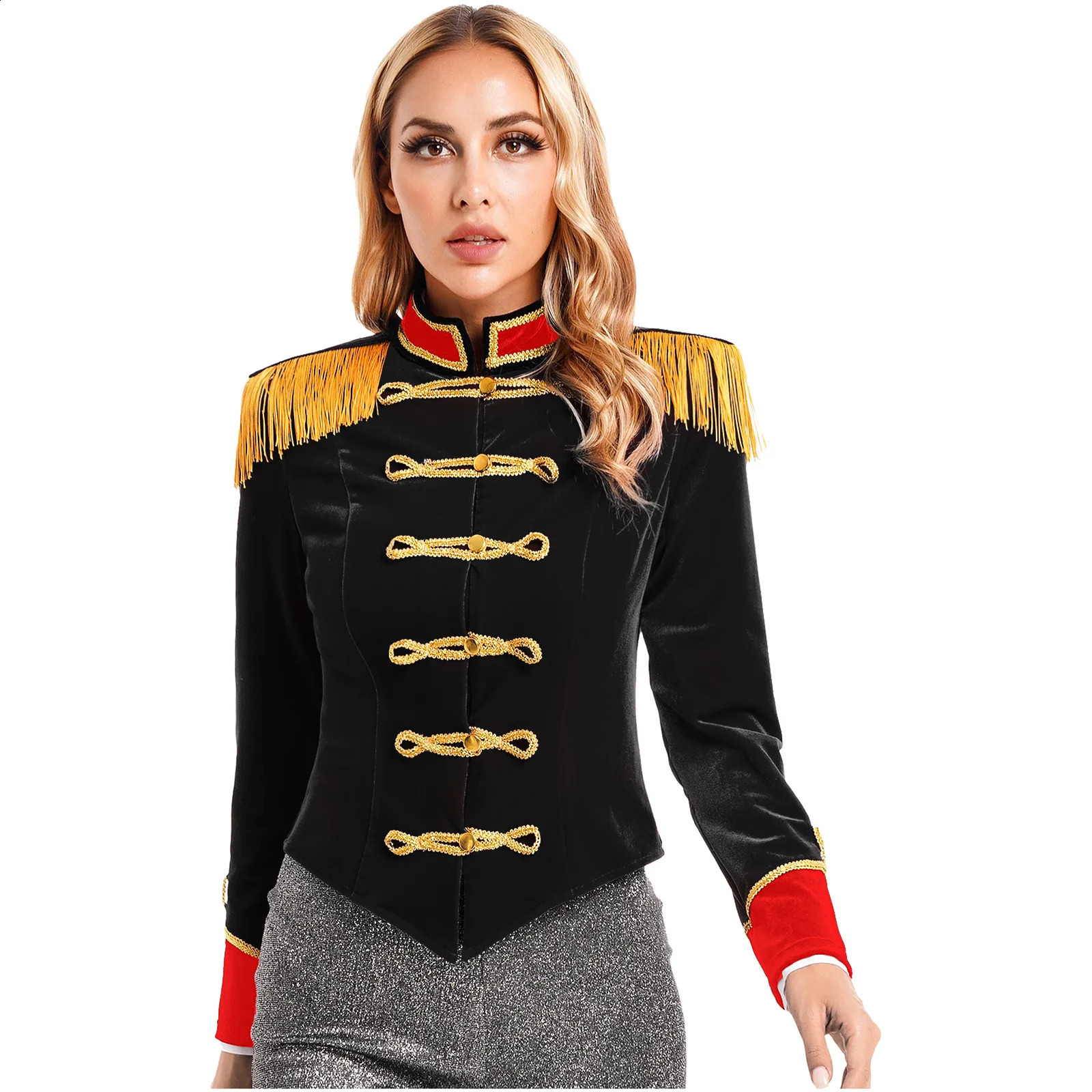 Womens Halloween Circus Ringmaster cosplay costume long sleeved stand up collar velvet jacket themed party 240823