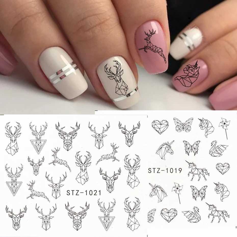 4-piece/set Abstract Animal Nail Stickers Womens Facial Stickers Deer Fox Water Black Leaf Sliders Anime Tattoo Ergonomic TRSTZ1018-1033 W240823