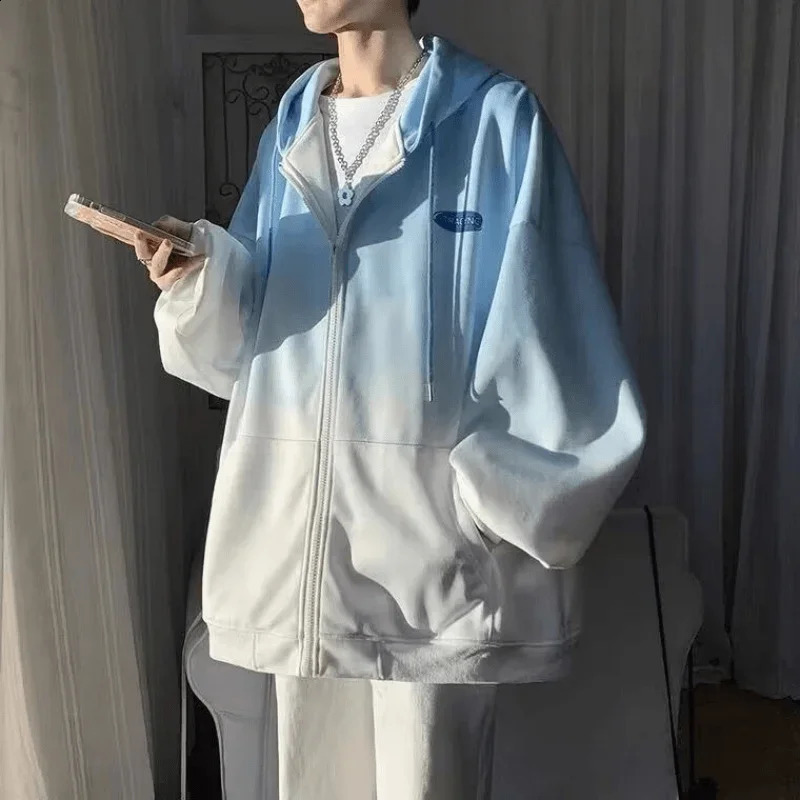 Mans Summer Sun Protection Clothing Zipper Hoodies Long Sleeve Oversize Loose Hooded Coat Y2k Korea Fashion Man Sports Top 240823