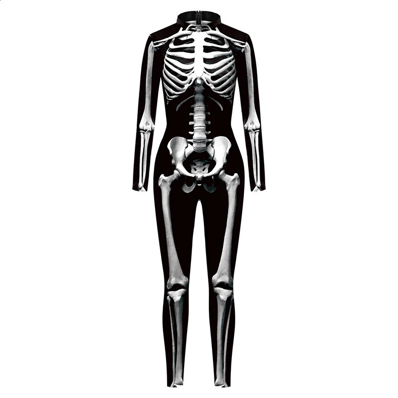 3D printed skeleton cosplay jumpsuit womens tight fitting costume Halloween Zenti party 240823