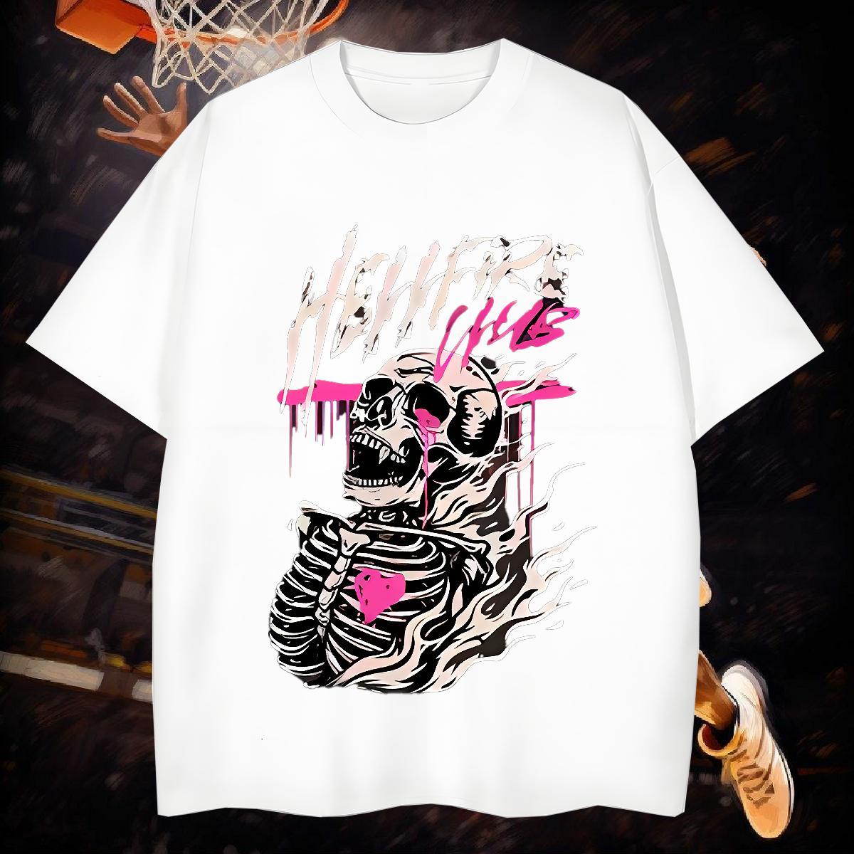 Loose Mens T Shirts 100% Cotton 230g skull High Street Hip Hop Custom Cartoon Breathable Soft Couples T Shirts 2024 DIY Tops Tees