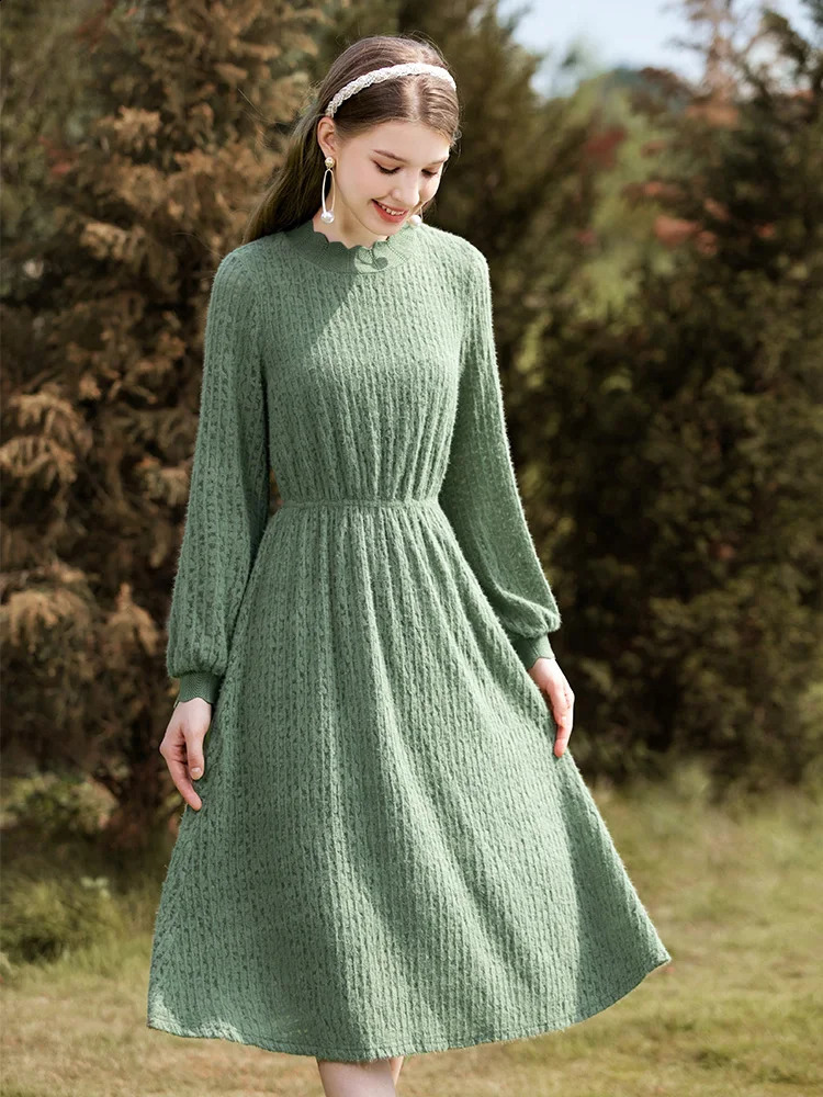 I BELIEVE YOU Dresses for Women Winter Elegant Puff Sleeves High Waist A-line Vestidos Solid Female Fairy Dress 2224094772 240824