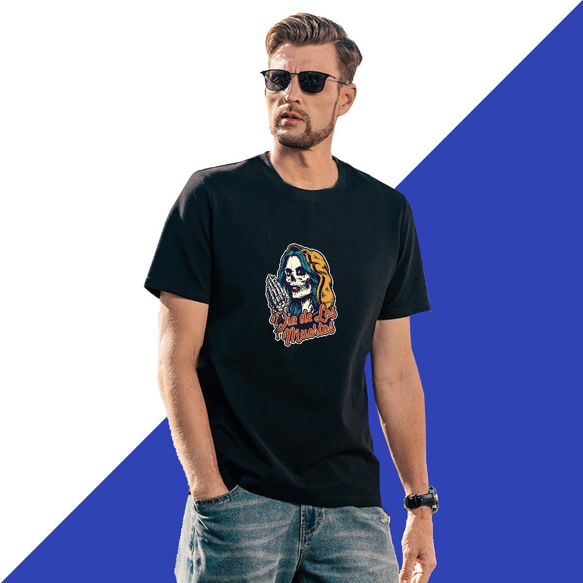 High Quality Mens T Shirts 230g 100% Cotton skull Street Anime Print Short Sleeve O-Neck Men Tees DIY Tee Shirt