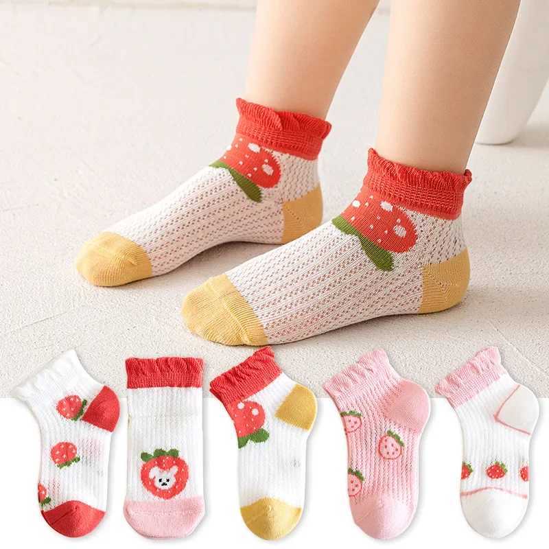 5 Pairs 1 To 12 Years Childrens Socks 2024 Spring Summer Baby Boys Girls Cotton Mesh Breathable Thin Soft Cute Socks Kids Socks CL240824