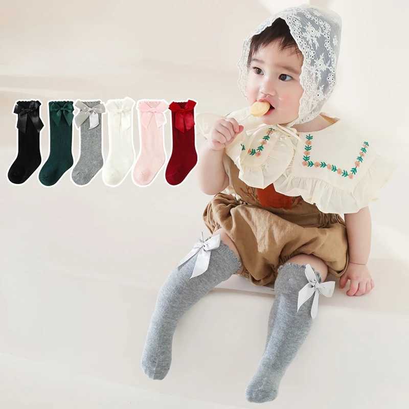 Spring Summer Autumn Baby Toddlers Socks Children Girls Knee High Long Sock Cotton Big Bow Spanish Style Kids Floor Socks CL240825