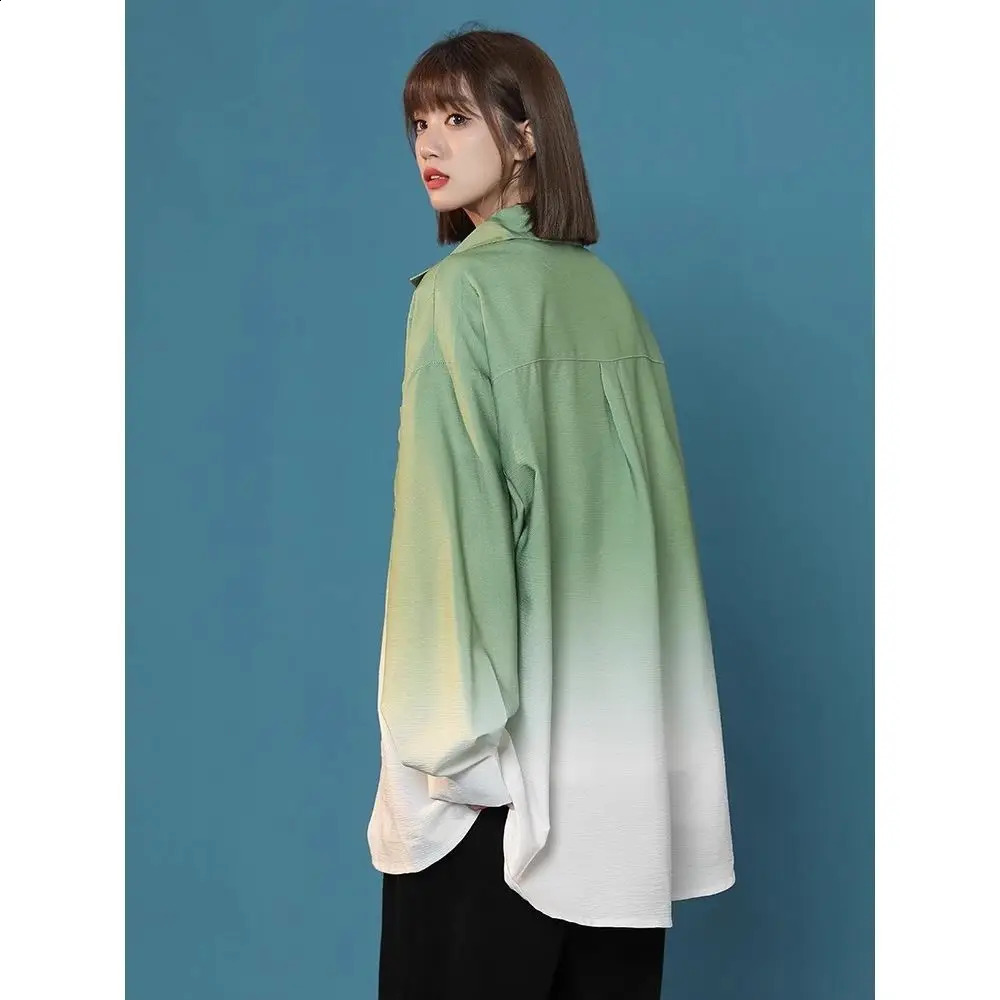 Lazy Style Gradient Color Long Sleeve Womens SpringSummer Oversized Loose Weight Loss Coat Trendy Top w240824