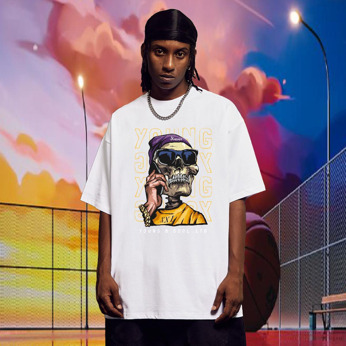 Classic T-Shirts 230g Pure Cotton skull Casual Beach Graphic Breathable Short Sleeve Men Tshirts Free Shipping Clothings
