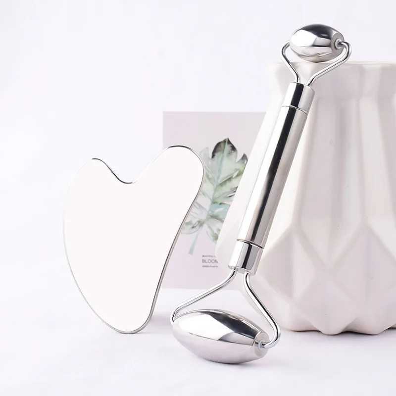 Stainless Steel Facial Roller Gua Sha Set Face Care Lifting Massage Tools Anti Wrinkle Skin Tighten Cooling Cellulite Massager CL240824
