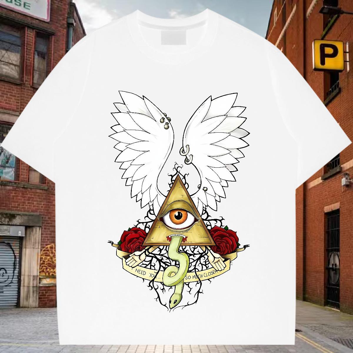 Wholesale T Shirts Men 230g 100% Cotton eye of the devil Daily Outfit Custom Print Plus Size Breathable Short Sleeve Mens Tshirts Casual New Wear