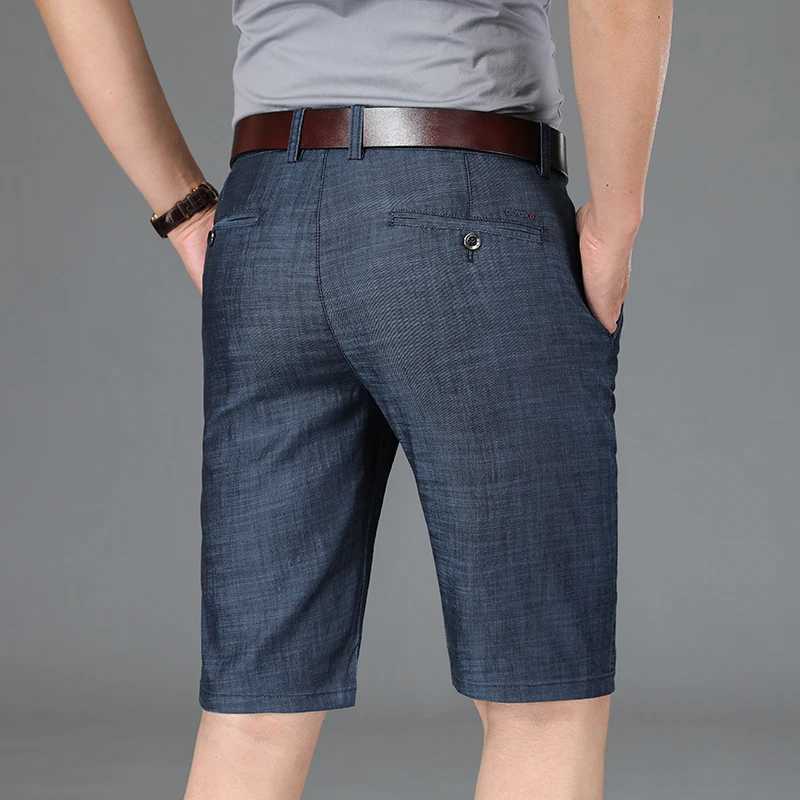Classic Summer Mens Business Cowboy Shorts Lyocell Fabric Straight Fit Elastic Shorts Mens Brand High Quality Black BlueW240713