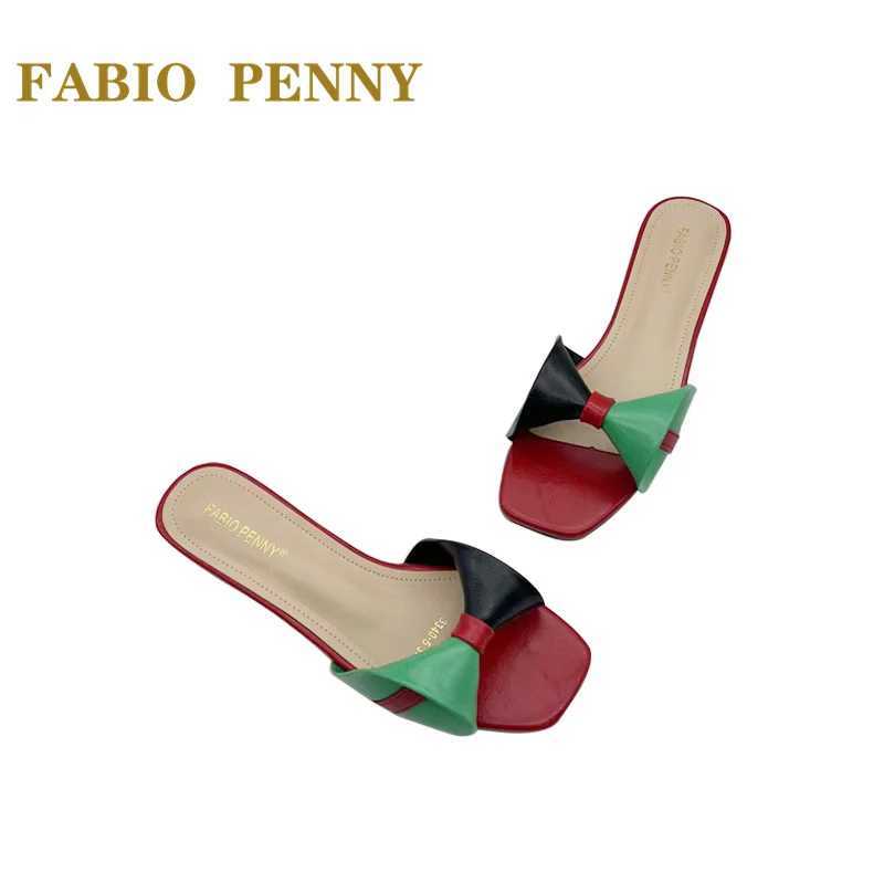 FABIO PENNY European Ladies Fashion elegant Flare Low heels Casual and comfortable open-toed square toe womens slippers CL240806