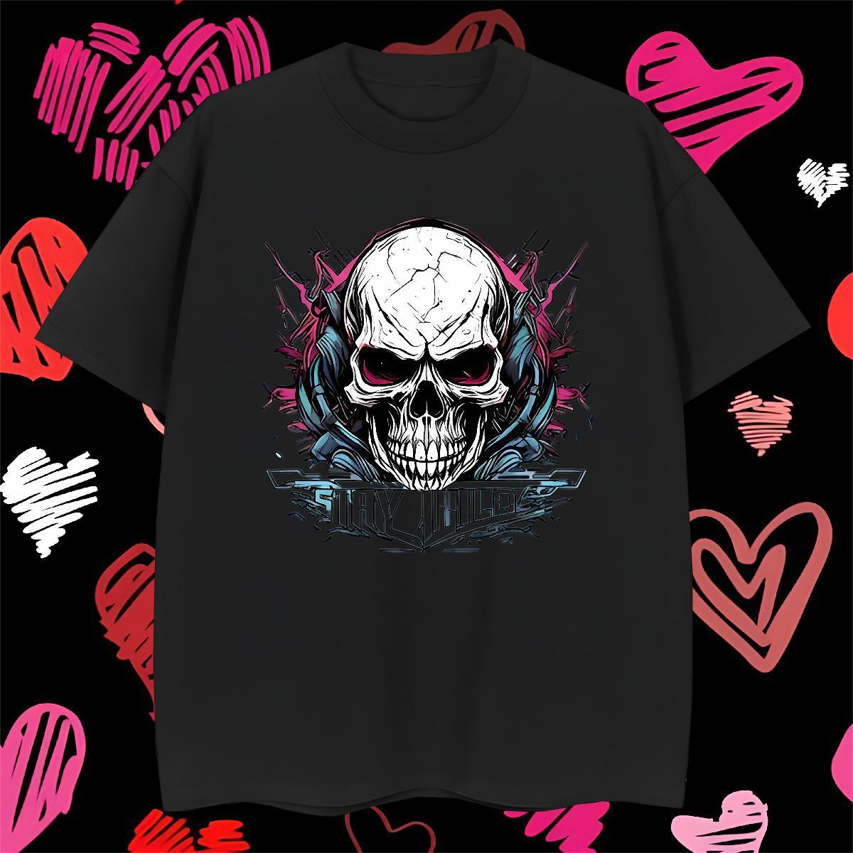 Popular Man T Shirts 230g 100% Cotton skull Hip Hop DIY Printed Breathable Short Sleeve Men Clothes T-Shirt Casual New Tshirts