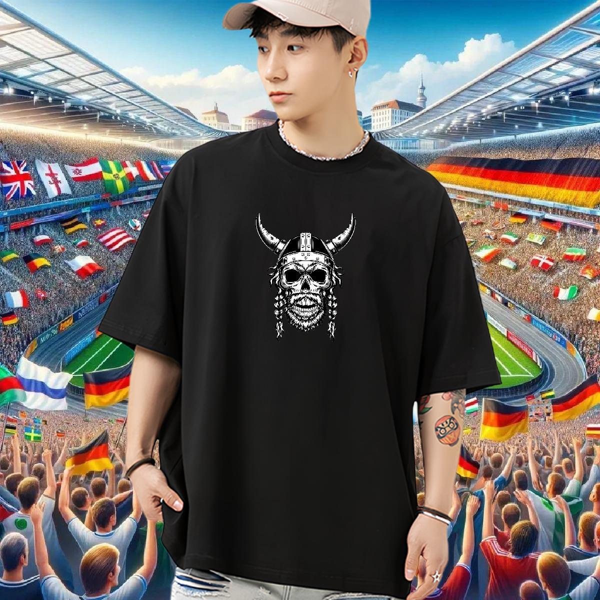 High Quality T Shirt For Man 100% Cotton 230g skull Street DIY Logo Oversized O Neck Short Sleeves Couples T Shirts 2024 Designer Polos