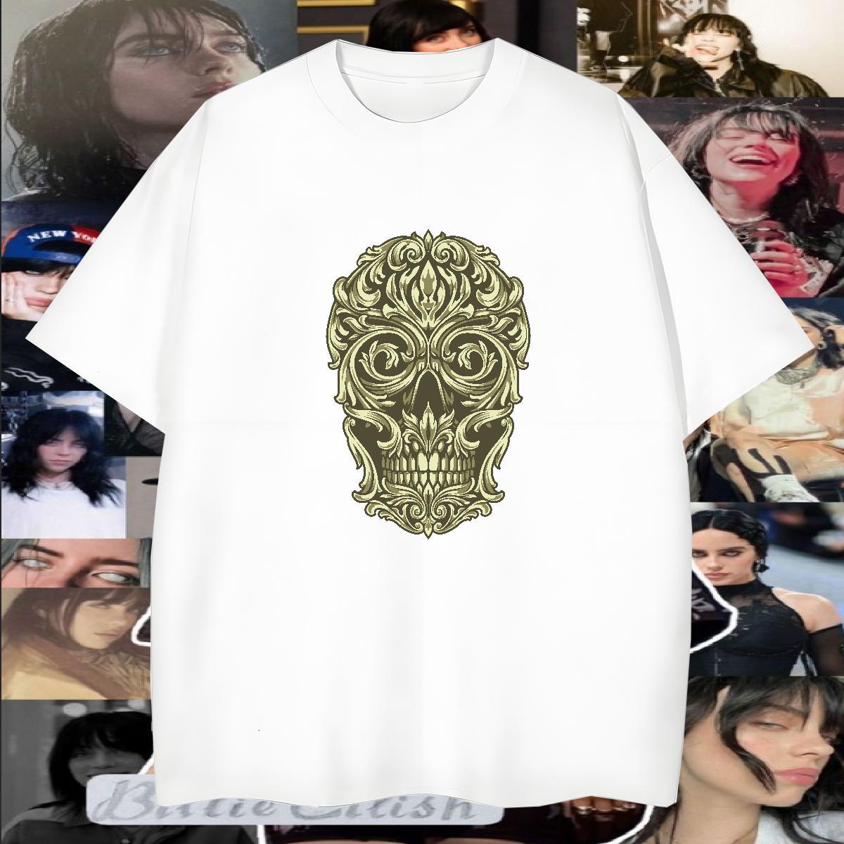 Cool Design Men T Shirts 230g 100% Cotton skull High Street Hip Hop Customized Print Breathable Short Sleeve Tshirt for Man Woman Brand Tees
