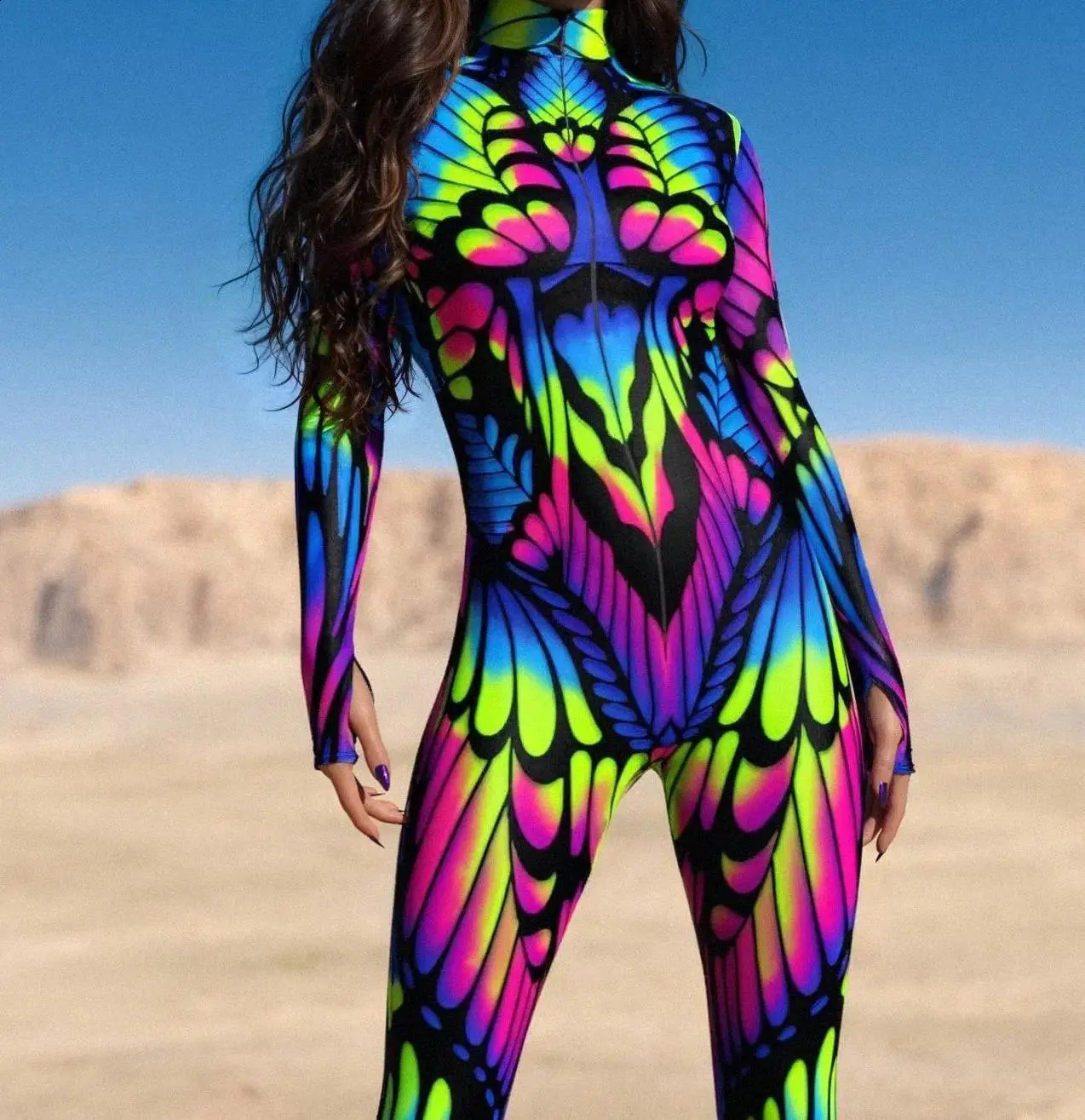 Halloween adult roleplaying jumpsuit color 3D printing womens single carnival party stage display tight fitting clothing costumes 240823