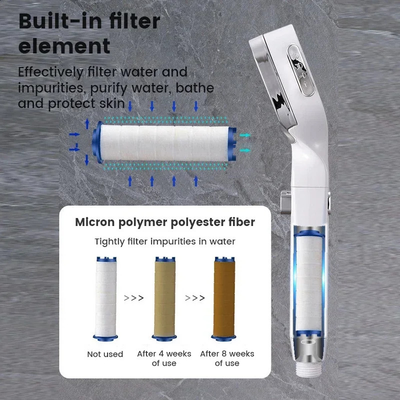 High pressure shower head watersaving 3mode adjustable one button water stop massage spray bathroom accessories 240824