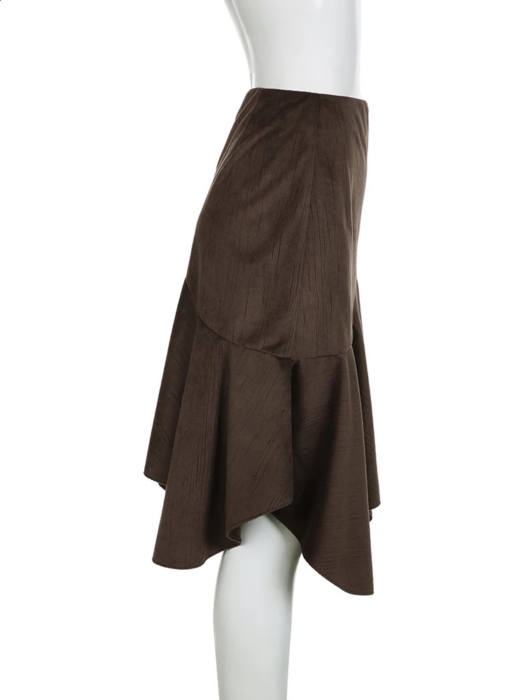 IAMSURE Casual Solid Asymmetrical Skirt Elegant Fashion Basic High Waisted Midi Skirts Women Autumn Spring Ladies 240824