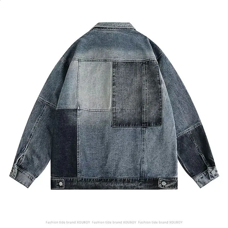 Patch work denim jacket mens high street letter embroidery university retro patch college loose autumn 240824