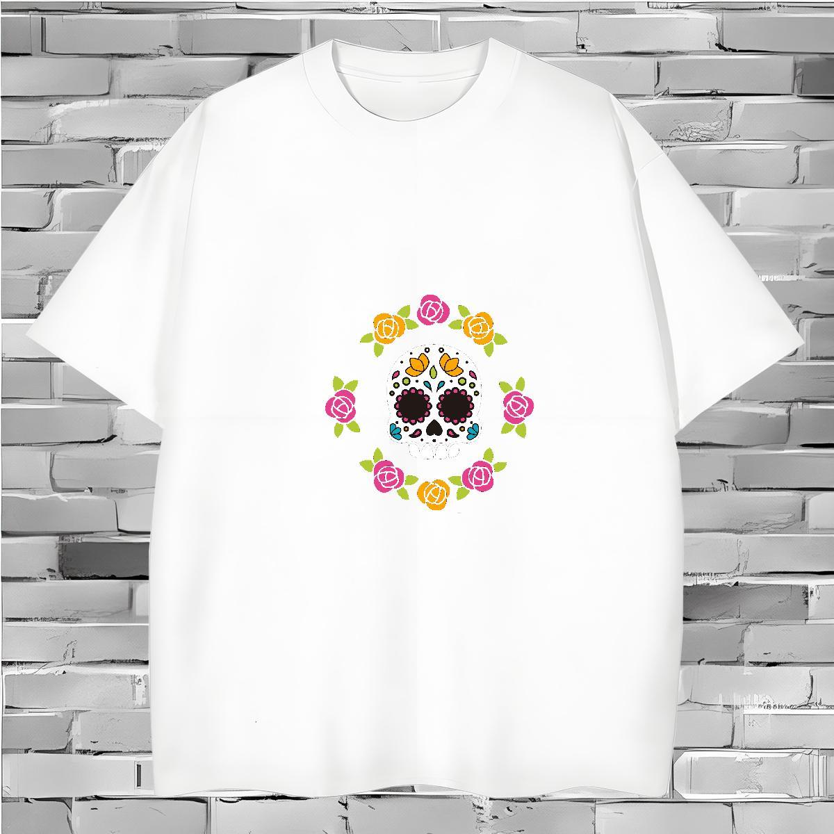 Loose Fit Men T Shirts 230g Cotton skull Street Wear Customized Print Crew Neck Mens Tshirts Fashion Casual Tops Tees