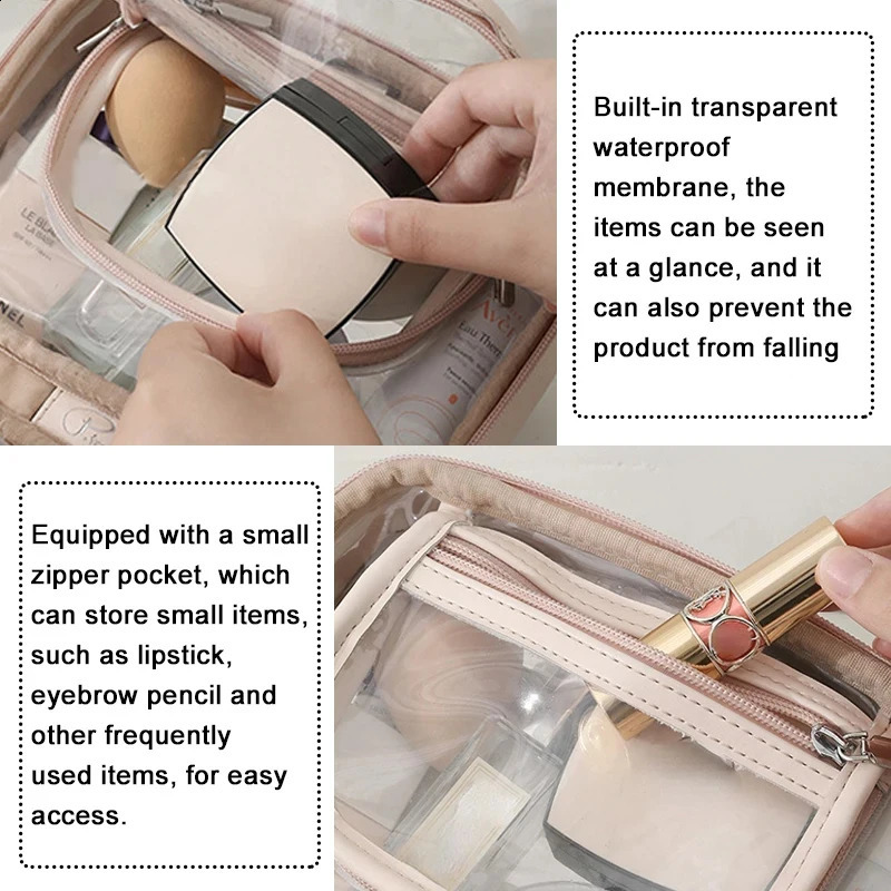 Storage waterproof makeup bag double-layer makeup brush storage multifunctional large capacity transparent makeup bag for womens travel 241223
