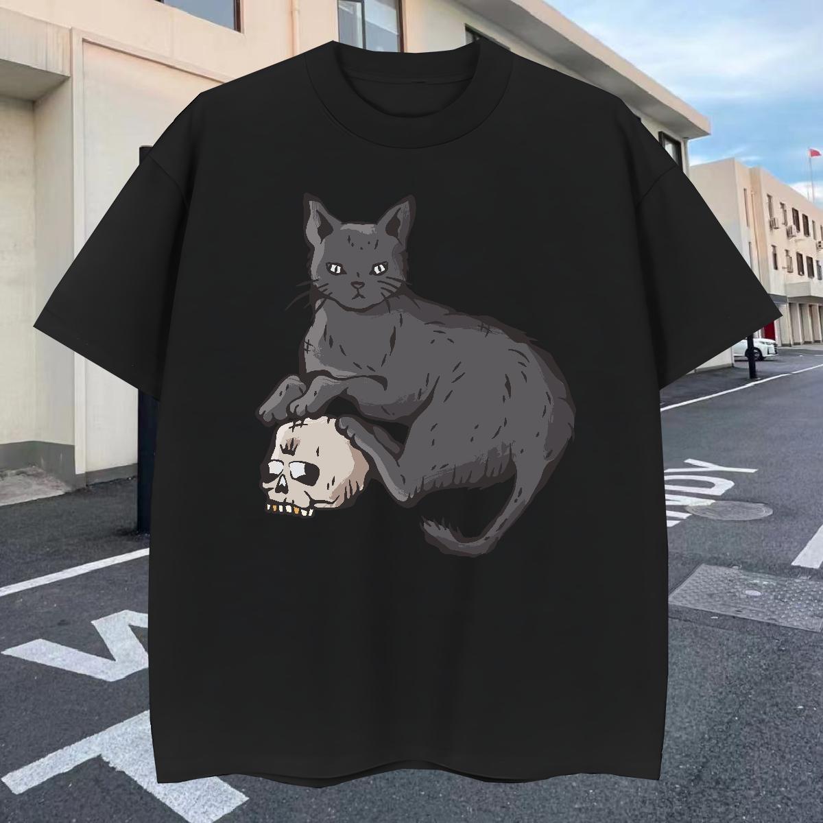 New Men Tshirts cat Sports Casual 100% Cotton 230g Tees Shirts Pure Cotton TOP Quality T-Shirts for Men Anime Print
