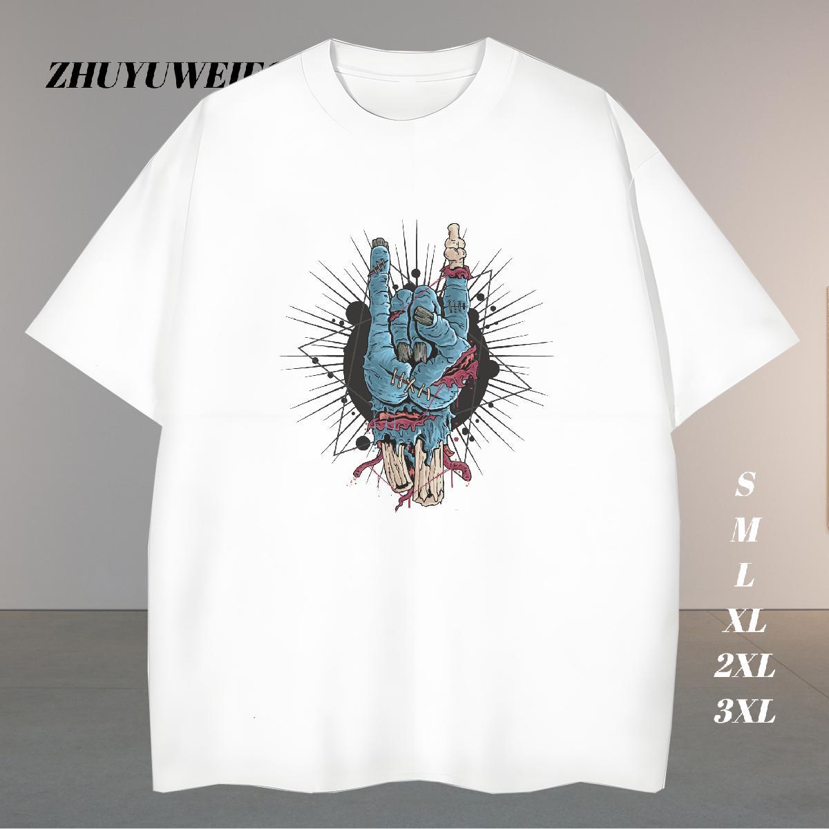 Free Shipping T-Shirts 100% Cotton 230g skull Street wear Hip Hop Graphic Round Neck Short Sleeve Men Tees Wholesale Tees Shirts
