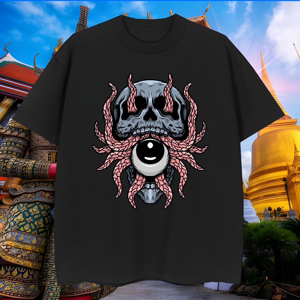 Wholesale T Shirts Men 230g Cotton skull Street Casual Cartoon Printing L-4XL Breathable Soft Men Tees Fashion Design Tshirts