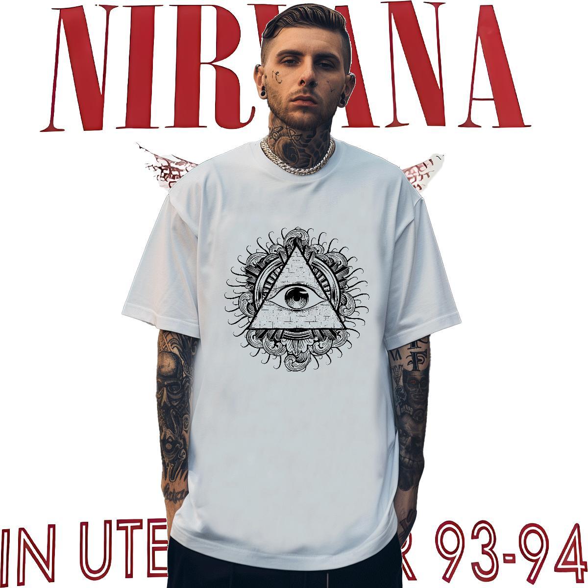 Loose Man T Shirts 100% Cotton 230g eye of the devil Street Wear Custom Printing Round Neck Short Sleeve Men Tees 2024 New Tops