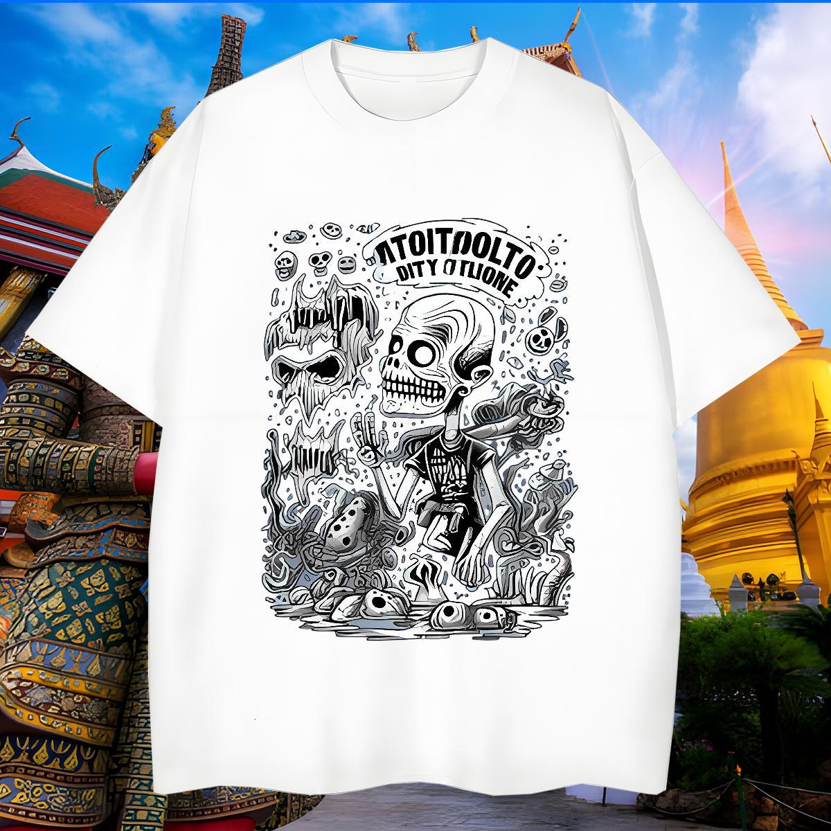 High Quality T-Shirts 230g Cotton skull Summer Casual Black Oversized Breathable Short Sleeve Men Tshirts Fashion Casual Wear