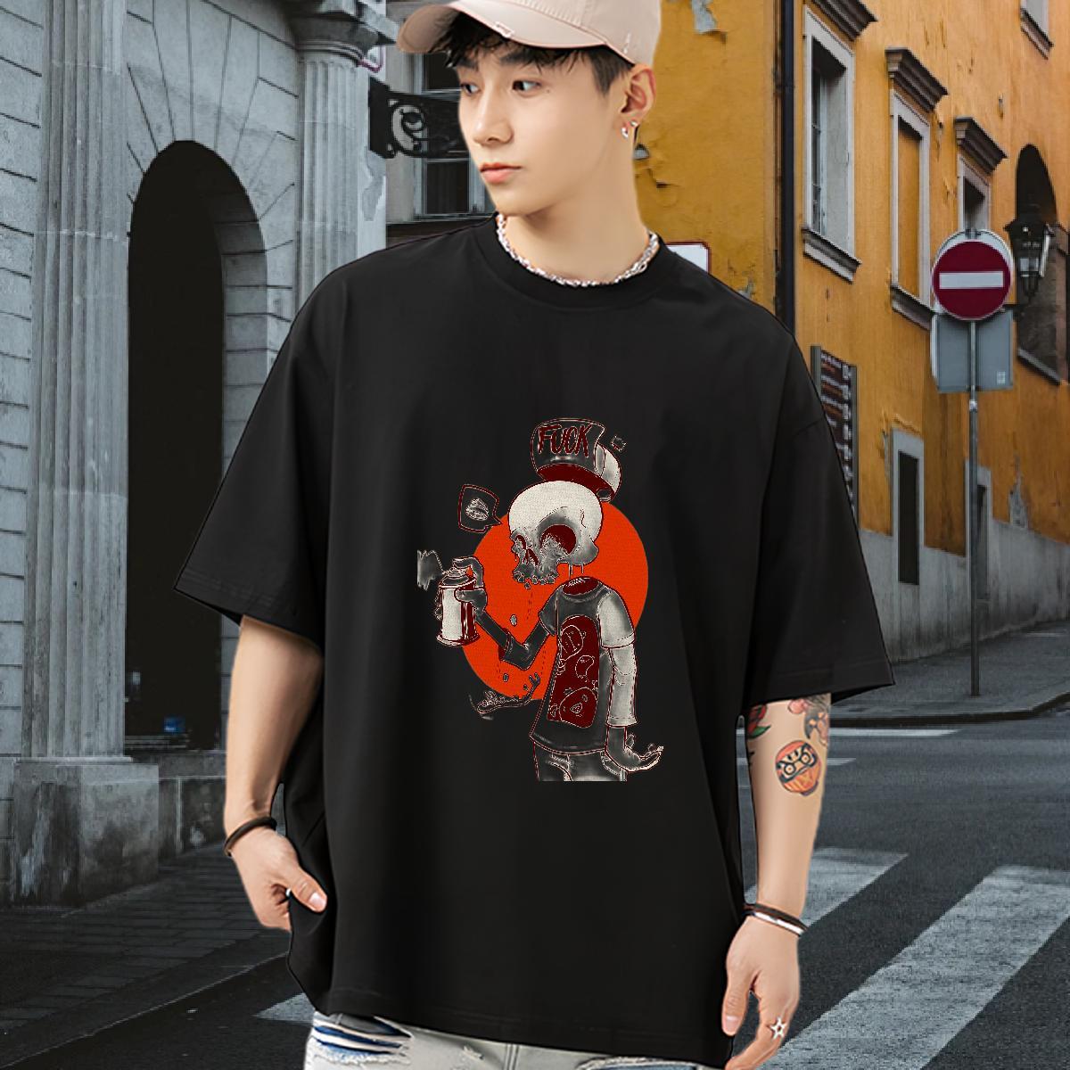 Classic T Shirt For Man 100% Cotton 230g skull Sport Custom Cartoon O Neck Short Sleeves Couples T Shirts 2024 DIY Tops Tees