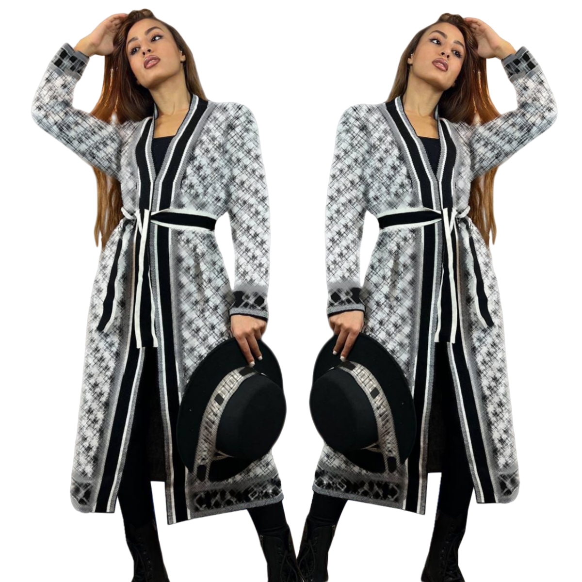 Wool Sweaters Cardigan Womens Open Stitch Long Knit Cardigans Coats with Sashes Free Ship