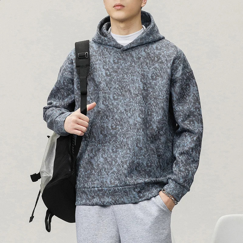 Suede sweater mens fashion street American loose plus size autumn and winter long sleeved hooded 240823