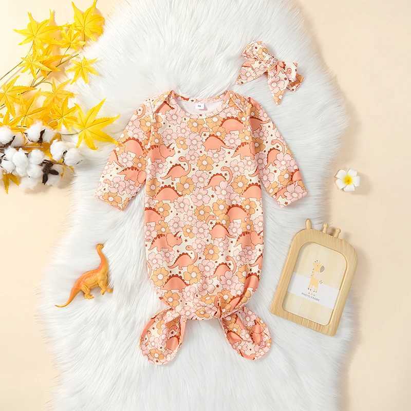 Baby Girl Sleeping Bag Swaddling Newborn Flower Print Skin Friendly Thin Absorbent Bath Towel Sleeping Bag Headband M240824