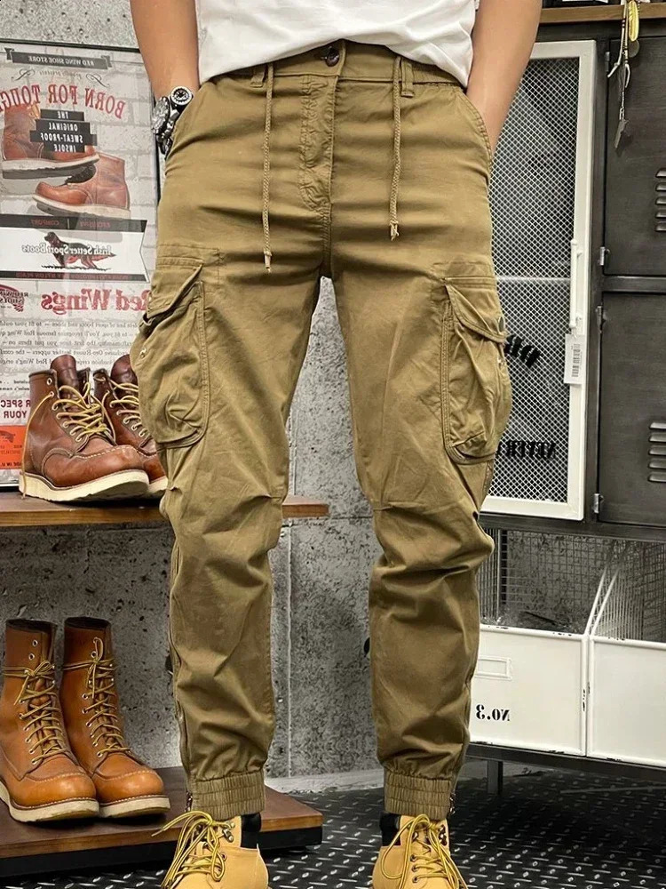 Mens cargo pants khaki hiking mens Trouser ultrathin loose long bag casual highquality street largesized ner 240823