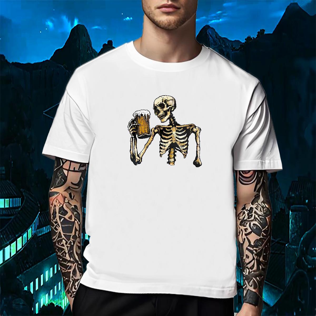 Loose Fit T-Shirts for Men 230g 100% Cotton skull Casual DIY Anime Pure Cotton Tshirt for Man Woman Free Shipping Clothes