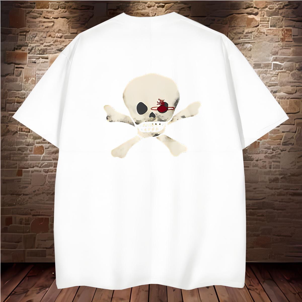 Cool Men T Shirts 230g 100% Cotton skull Casual DIY Breathable Crew Neck Men Tops Tees 2024 DIY Tops Shirt