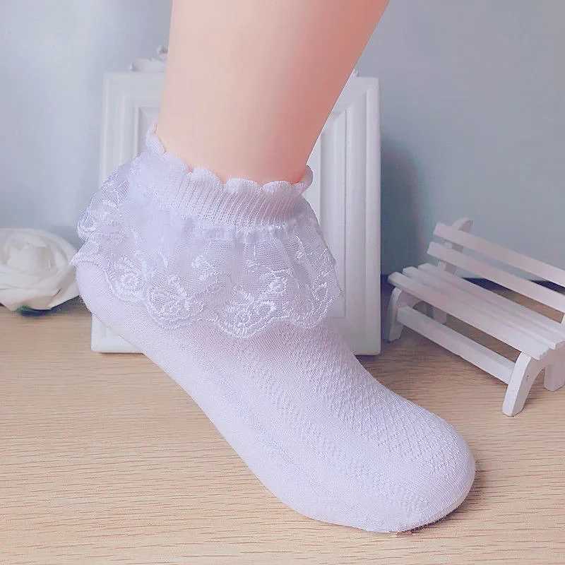 Spring Summer Breathable Cotton Lace Ruffle Princess Cute Thin Mesh Socks Children Ankle Short Sock Solid White Baby Girls Kids CL240824