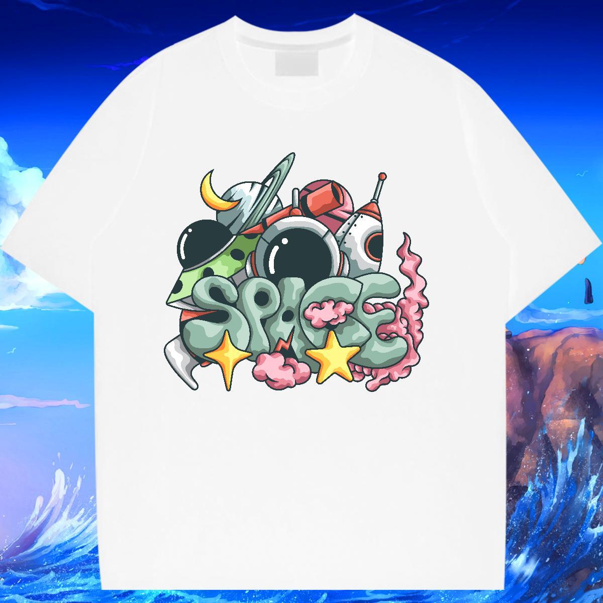 Soft Women Tshirts 230g Pure Cotton cosmonaut Summer Casual T Shirts Women Crew Neck Breathable Anime Tops Shirt