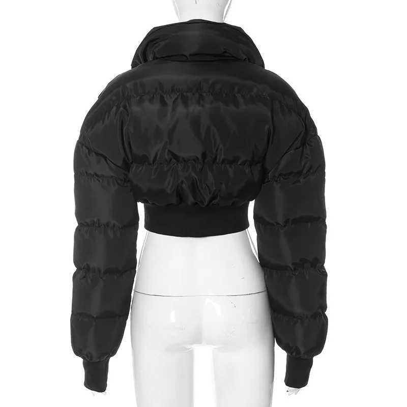 Women's Down Parkas Sexy Cropped Puffer Quilted Jacket for Women 2024 New Winter Thick Warm Puff Sleeve Bubble Jacket for Women Y2410192GMC