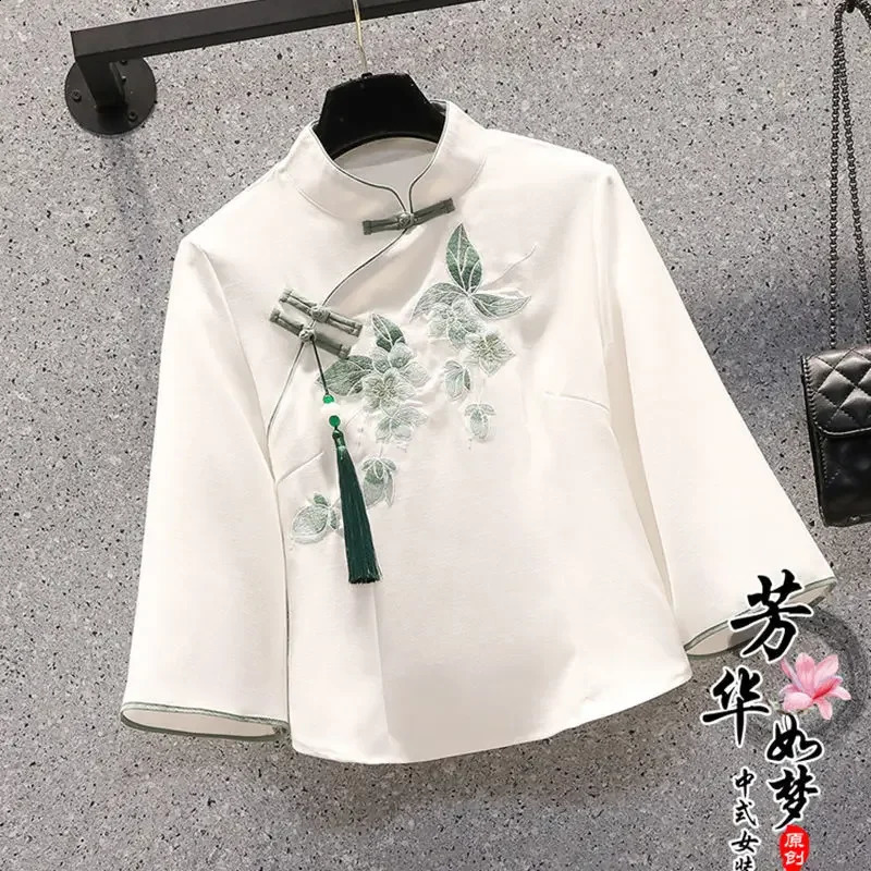 Oversized Womens Summer Butterfly Sweet Chinese Suit Embroidered Top Suit Hanfu Blouse Skirt Two-piece Set Large Size 240823