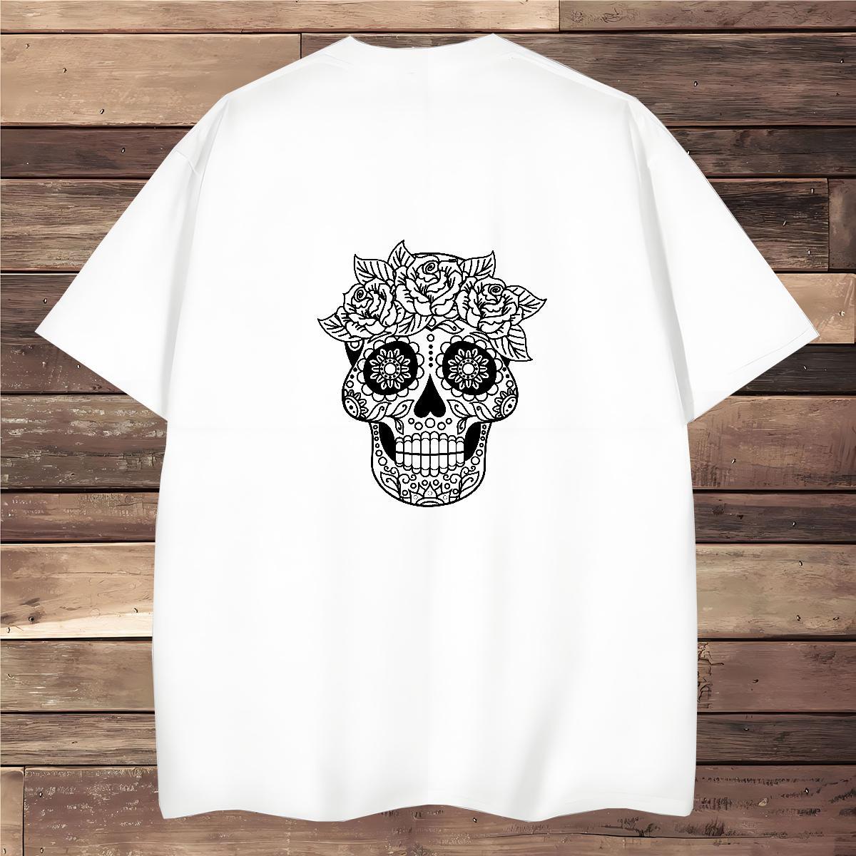Unisex T-Shirts for Men 230g 100% Cotton skull Sports Casual DIY Printed Breathable Crew Neck Tshirt for Man Woman Classic Casual Tops