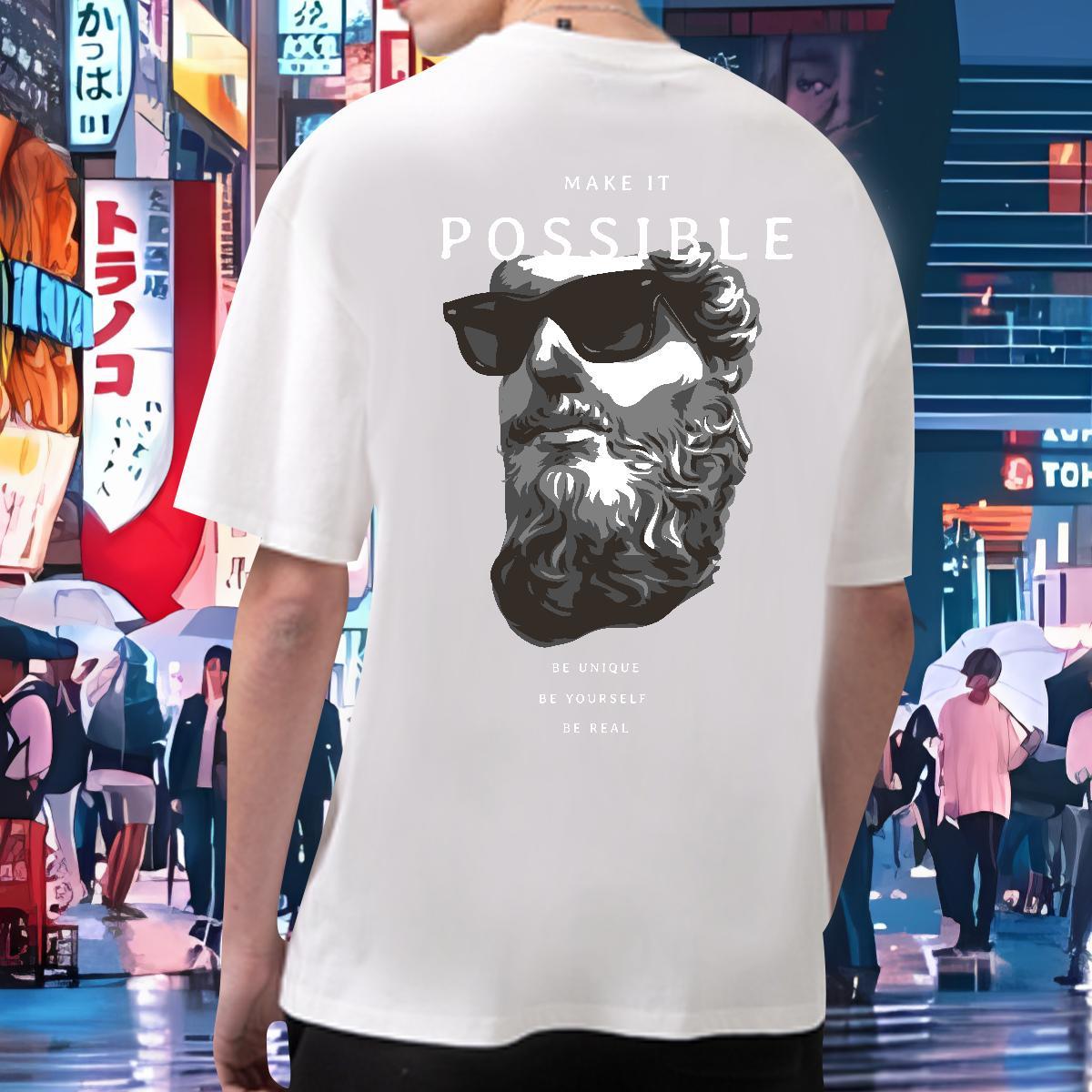 Brand T shirt 100% Cotton 230g portrait Summer Casual Cartoon Printing L-4XL Breathable Men Tshirts New Designer Tees