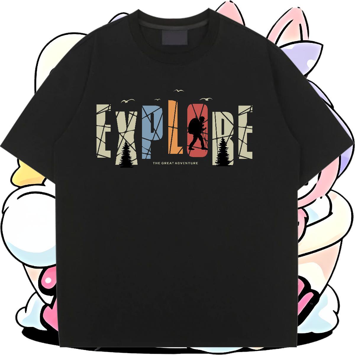 Wholesale Unisex Tshirts 230g Cotton tree Sports Street Wear T Shirt For Woman Breathable Short Sleeve Cartoon Print Tee Shirt