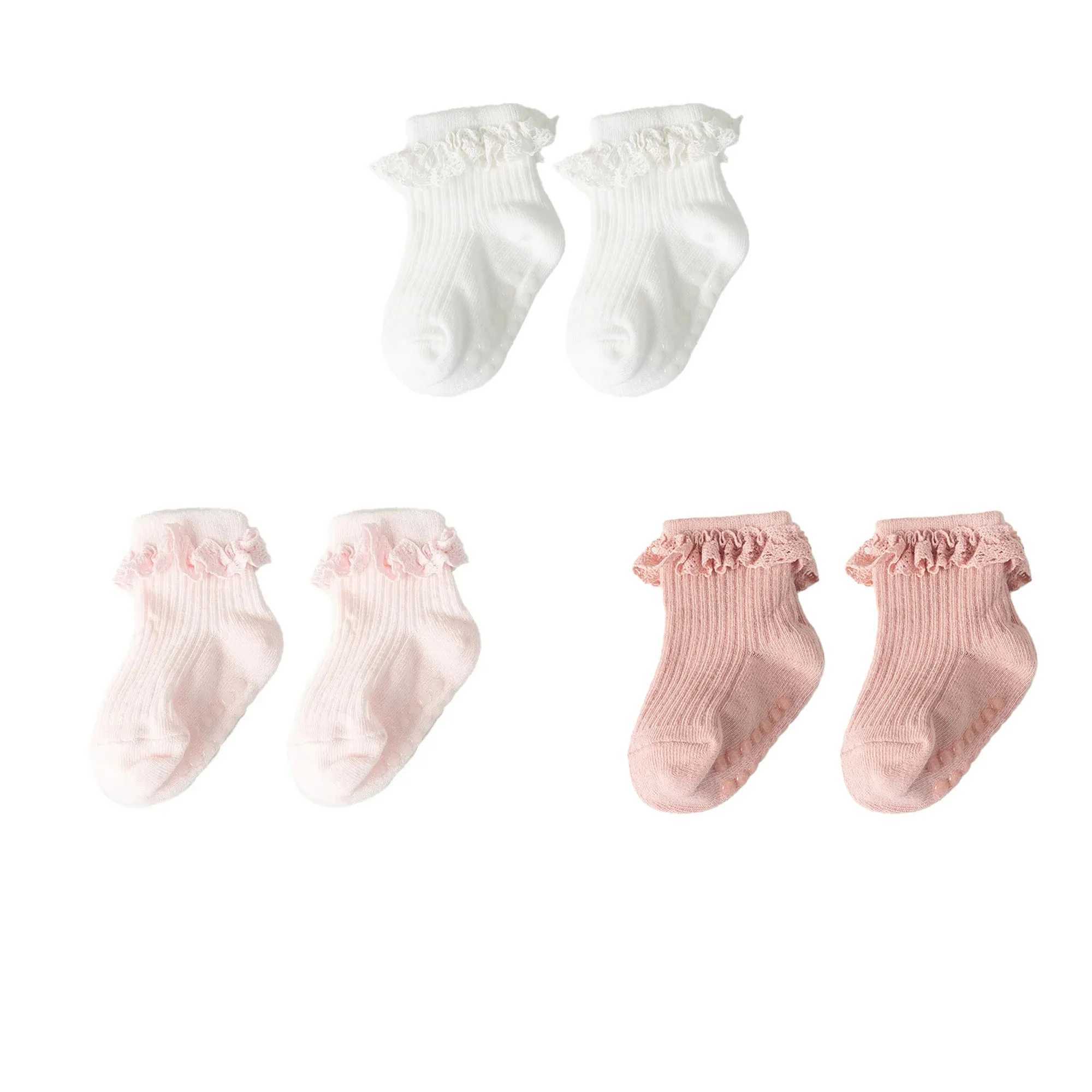 3pairs/lot Infant Girl Cute Lace Sock Ribbed Childrens Non-slip Socks Solid Breathable Baby Girl Ankle Socks 0-5Y Kid Girl Sock CL240824