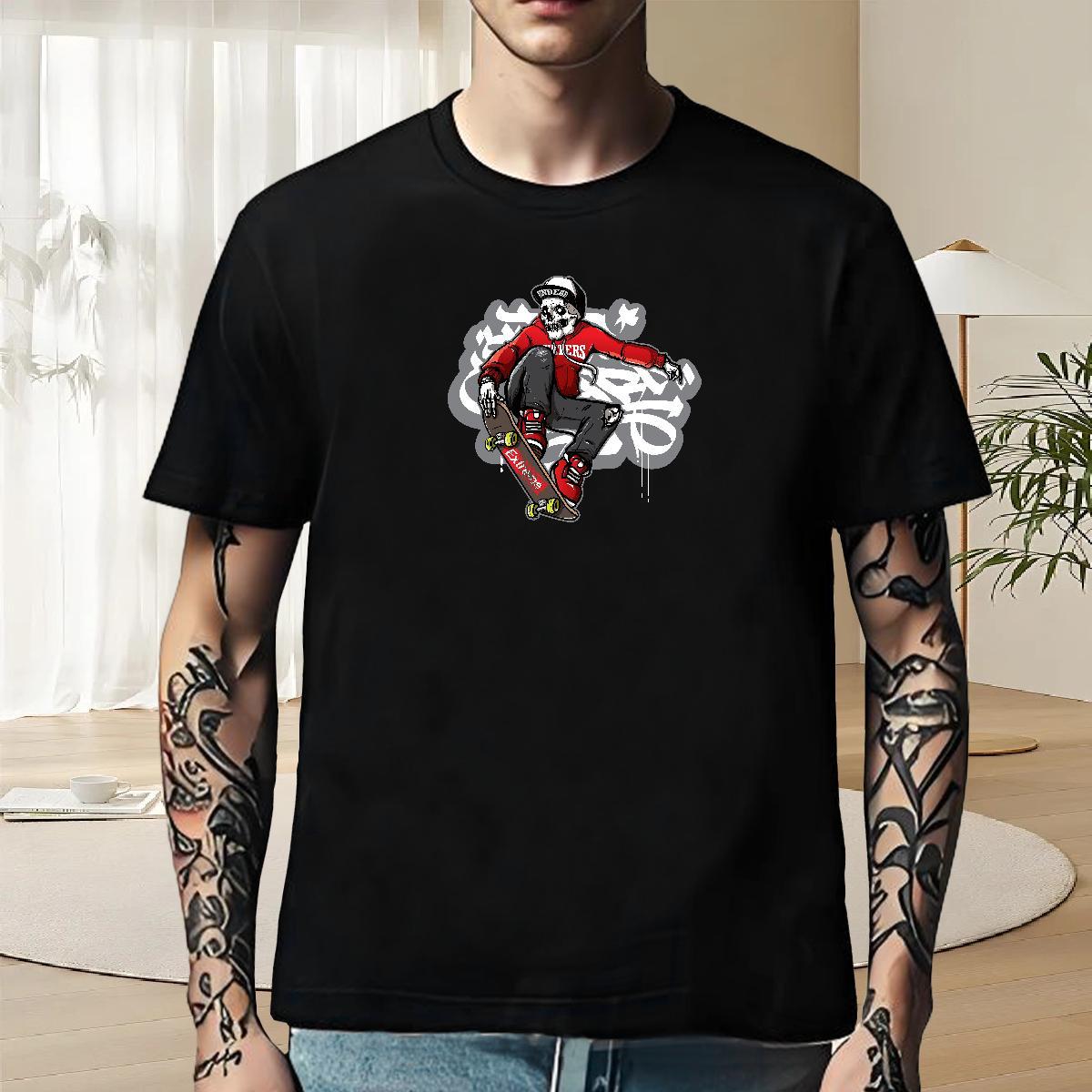 Free Shipping Men T Shirts 230g Pure Cotton skull Sports Casual DIY Printed Breathable Crew Neck Men Tees Fashion Designer Clothes