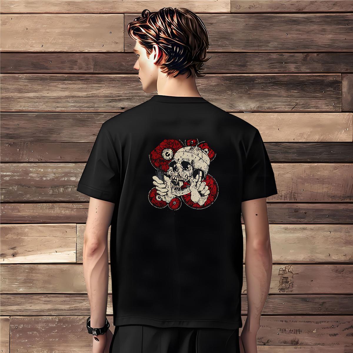 Cool T shirt 230g 100% Cotton skull Casual Black White Breathable Crew Neck Tshirts 2024 New Wear