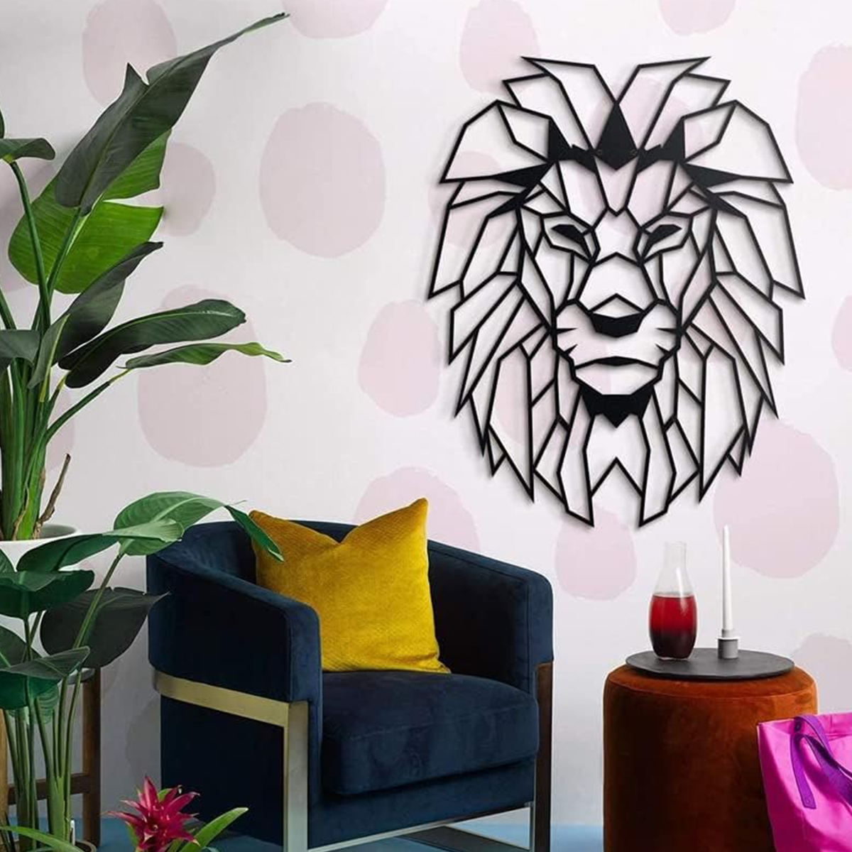 Home Decor Wall Art Modern Wall Sculpture Lion Metal Wall Decor Geometric Lion Head Animal Decoration